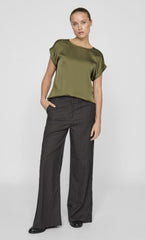 Vila Ellette Satin Top - Capulet Olive