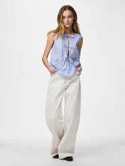 Pieces Jolly Tie Sleeveless Top - Hydrangea/ Bright White