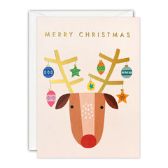 James Ellis Reindeer With Baubles Christmas Mini Card