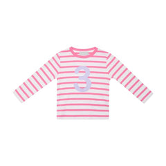 Bob & Blossom Long Sleeved Stripe Breton Number T-Shirt - Hot Pink and White