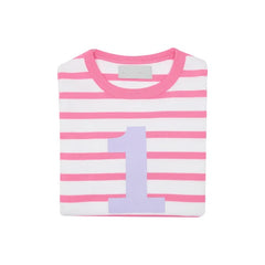 Bob & Blossom Long Sleeved Stripe Breton Number T-Shirt - Hot Pink and White