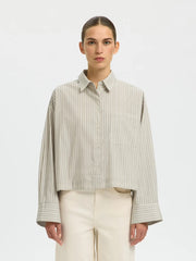 Selected Femme Astha Cropped Boxy Shirt - Pure Cashmere/Bright White
