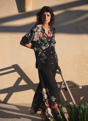One Hundred Stars - Trailing Blossom Black Crepe Palazzo Pants