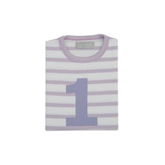 Bob & Blossom Long Sleeved Striped Number T-Shirt - Parma Violet & White