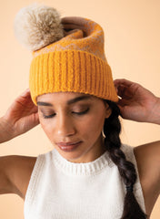 Powder Design - Thora Bobble Hat Mustard & Taupe