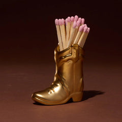 Paddywax Cowboy Boot Ceramic Match Holder & Matches - Gold