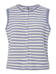 Pieces Malou Stripe Cardigan Vest - Silver Bullet/Birch