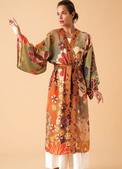 Powder Design - 70s Kaleidoscope Floral Kimono Gown Sage