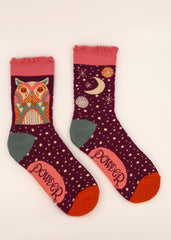 Powder Design - Owl by Moonlight Ankle Socks Grape