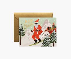 Rifle Paper Skiing Santa Christmas Card - Pack of 8