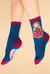 Powder Design - Matryoshka Doll Ankle Socks Navy