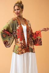 Powder Design - 70s Kaleidoscope Floral Kimono Jacket in Sage