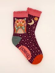 Powder Design - Owl by Moonlight Ankle Socks Grape