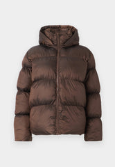 Pieces - Milla Shiny Puffer Jacket with Hood in Hot Fudge