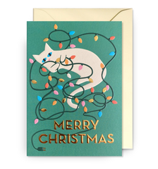 Lagom Design - Cat with Fairy Lights Christmas Card