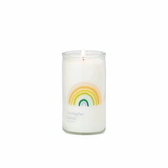 Candle with a rainbow design on a white background