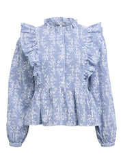 .Object Clara Re Frill Top- Dark Denim/ White