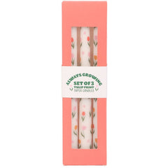 Tulip Print Taper Candles - Set of 3