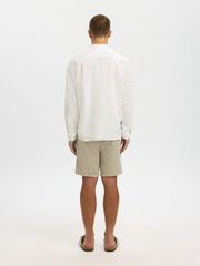 Selected Homme Bright White Linen Blend Long Sleeve Shirt