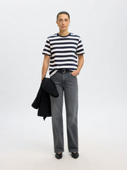 Selected Femme Essential Striped Boxy Tee - Dark Sapphire/Bright White