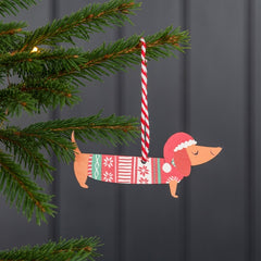 Rex London - Wooden hanging Sausage Dog Tree Decoration