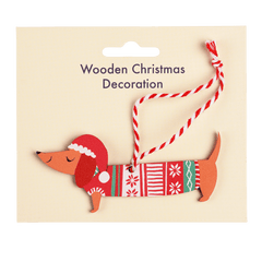 Rex London - Wooden hanging Sausage Dog Tree Decoration