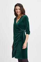 Fransa Velvet Dress in Pine Green