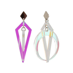 Toolally - Iridescent & Silver Crescent Hoops