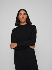 Vila Long Sleeved Crew Neck Midi Dress - Black