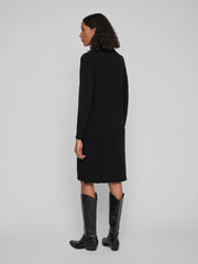 Vila Long Sleeved Crew Neck Midi Dress - Black