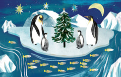 Roger La Borde Gold Foil Christmas Card Pack - Penguin Christmas