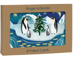 Roger La Borde Gold Foil Christmas Card Pack - Penguin Christmas