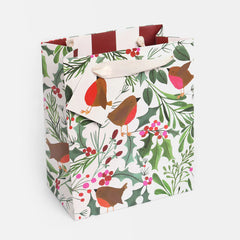 Caroline Gardner Robins In Foliage Medium Christmas Gift Bag
