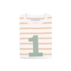 Bob & Blossom - Biscuit & White Striped Number 1 T-Shirt (Green)