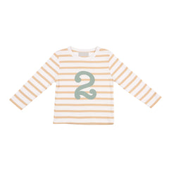 Bob & Blossom - Biscuit & White Striped Number 2 T-Shirt (Green)