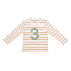Bob & Blossom - Biscuit & White Striped Number 3 T-Shirt (Green)