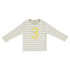 Bob & Blossom - Sand & White Striped Number 3 T-Shirt