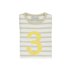 Bob & Blossom - Sand & White Striped Number 3 T-Shirt