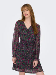 JDY Lilli Long Sleeve Dress - Black/Small Multi