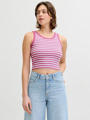 JJXX - Fallon Stripe Rib Top in Bright White / Fiji Flower