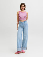 JJXX - Fallon Stripe Rib Top in Bright White / Fiji Flower