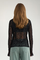 Numph Evita Mesh Blouse - Caviar