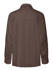 Pieces Pia Long Sleeved Linen Shirt - Coffee Quartz