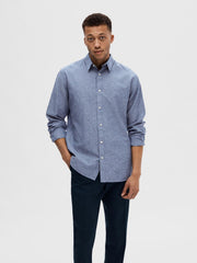 Selected Homme Slim Linen Shirt - Medium Wash Denim