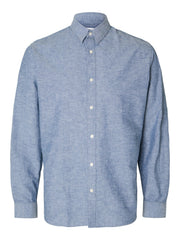 Selected Homme Slim Linen Shirt - Medium Wash Denim