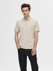 Selected Homme Fave Zip Polo - Oatmeal