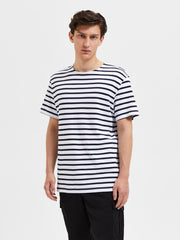 Selected Homme - Briac Stripe O-Neck Tee ~ Bright White/ Navy Blaze
