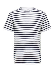 Selected Homme - Briac Stripe O-Neck Tee ~ Bright White/ Navy Blaze