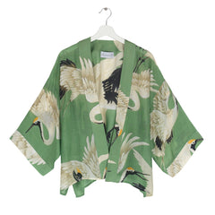 One Hundred Stars Pea Green Stork Short Kimono