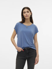 Vero Moda Ava Plain Short Sleeve Top - Coronet Blue